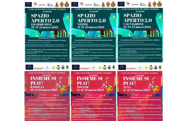 UNAR. XIX Settimana di azione contro il razzismo. Tre giorni di iniziative a Niscemi, Raddusa e Tusa, col progetto INSIEME SI PUO’! (coop. San Francesco), ma anche a Grammichele, Vizzini e Caltagirone, col progetto SPAZIO APERTO (coop. Opera Prossima)